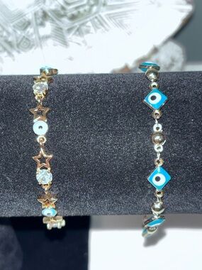 Two 18k yellow gold plated Evil Eye Bracelets